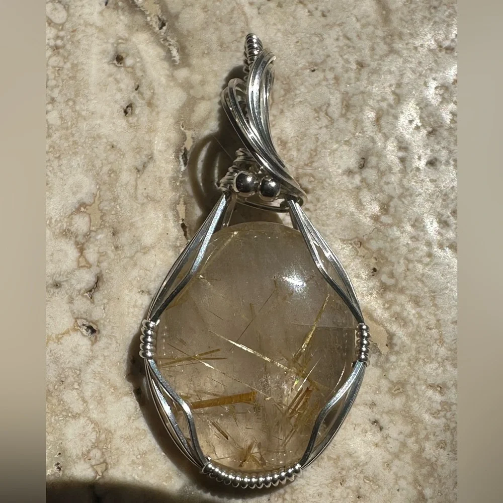 Sterling Silver Rutilated Quartz Necklace Pendant